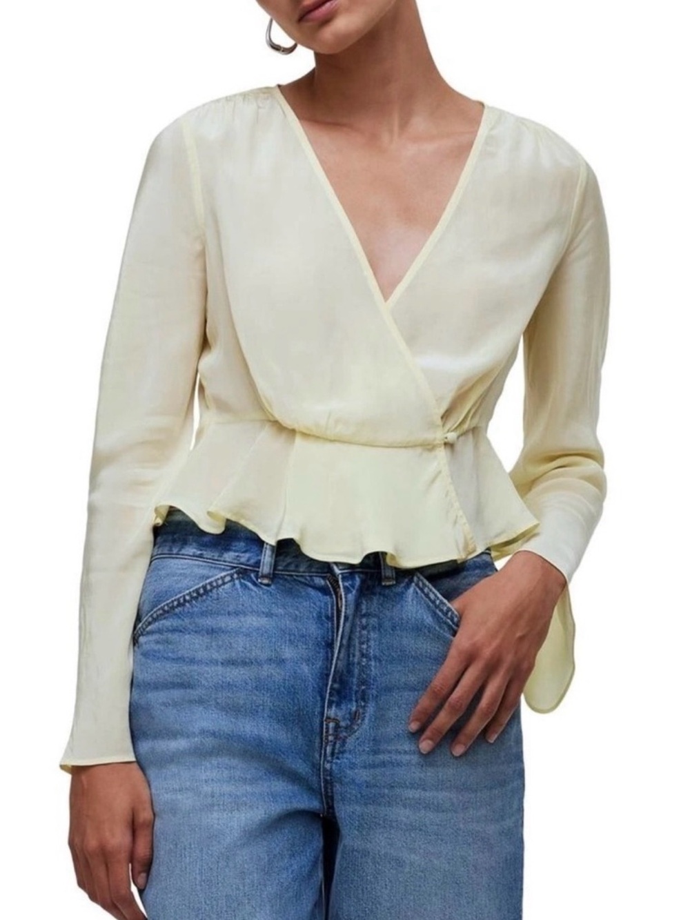 Yellow Bell Sleeve Wrap Cropped Top